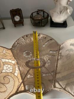 Large Lace Lampshade, Beige Perforated Fan-Shaped Light, Vintage