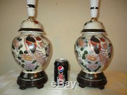 Large Pair Of Vintage Chinese Porcelain Table Lamps With Vintage Shades