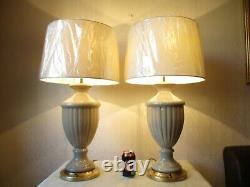 Large Pair Of Vintage Crackle Glaze Ceramic Vase Table Lamps With New Shades