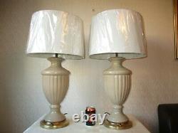 Large Pair Of Vintage Crackle Glaze Ceramic Vase Table Lamps With New Shades