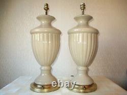 Large Pair Of Vintage Crackle Glaze Ceramic Vase Table Lamps With New Shades