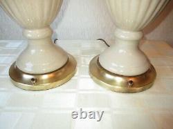 Large Pair Of Vintage Crackle Glaze Ceramic Vase Table Lamps With New Shades