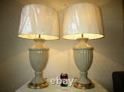 Large Pair Of Vintage Crackle Glaze Ceramic Vase Table Lamps With New Shades