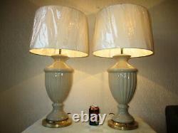 Large Pair Of Vintage Crackle Glaze Ceramic Vase Table Lamps With New Shades