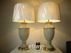 Large Pair Of Vintage Crackle Glaze Ceramic Vase Table Lamps With New Shades