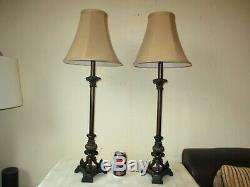 Large Pair Of Vintage French Empire Table Lamps With Vintage Silk Shades