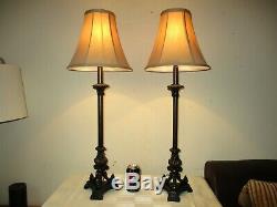Large Pair Of Vintage French Empire Table Lamps With Vintage Silk Shades
