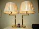 Large Pair Of Vintage Solid Brass Swing Arm Table Lamps With Vintage Shades
