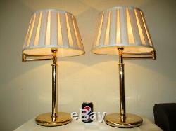 Large Pair Of Vintage Solid Brass Swing Arm Table Lamps With Vintage Shades