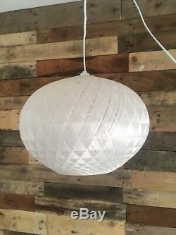 Large Retro 60's 70's White Spun Woven Fibreglass Ufo Ceiling Light Lamp Shade