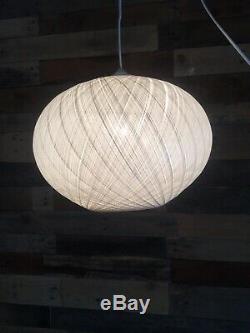 Large Retro 60's 70's White Spun Woven Fibreglass Ufo Ceiling Light Lamp Shade