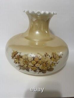 Large VTG Lampshade Autumn Brown Floral Hurricane Glass GWTW Style Gorgeous