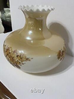 Large VTG Lampshade Autumn Brown Floral Hurricane Glass GWTW Style Gorgeous