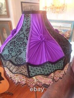 Large Victorian Style Purple, Green & Gold & Beaded Fringed Hand Made Lamp Shade