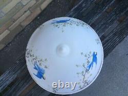 Large Vintage 1920s Art Deco Hand Painted Birds Milk Glass Ceiling Light Shade