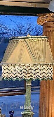 Large Vintage Antique Beaded Lamp Shade Floor Or Table Mint Green Satin