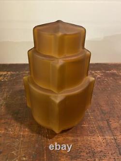 Large Vintage Art Deco Frosted Amber Glass Skyscraper Lamp Shade