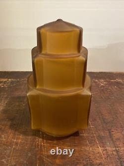 Large Vintage Art Deco Frosted Amber Glass Skyscraper Lamp Shade