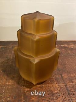 Large Vintage Art Deco Frosted Amber Glass Skyscraper Lamp Shade
