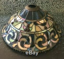 Large Vintage Dale Tiffany Stained Glass Lamp Shade 7 tall 16 across