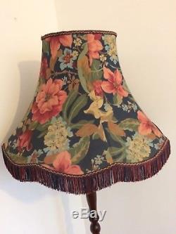 Large Vintage Floral Flowers Tasselled Fabric Lamp Shade Lampshade Navy