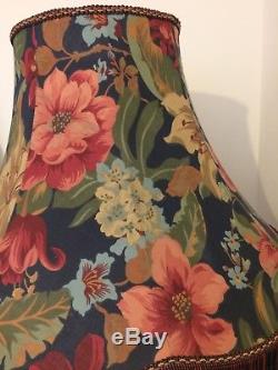 Large Vintage Floral Flowers Tasselled Fabric Lamp Shade Lampshade Navy