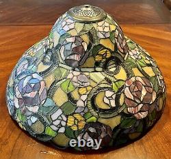 Large Vintage Hand Made Tiffany Style Stained Glass Lamp Shade Roses Floral Bell