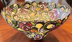 Large Vintage Hand Made Tiffany Style Stained Glass Lamp Shade Roses Floral Bell