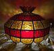 Large Vintage Leaded Stained Glass Lamp Shade 19.5d 14h Red & Amber