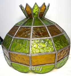 Large Vintage Leaded Stained Glass Pineapple Ceiling Light Lamp Shade Green & Am