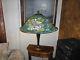 Large Vintage Leaded Stained Glass Table Lamp Shade With Wood Base Double Socket