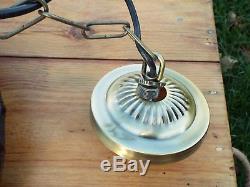 Large Vintage Stained Glass Tiffany Style Ceiling Pendant Light Shade Brass Rose