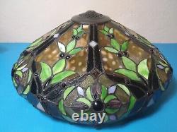 Large Vintage Tiffany Style Leaded Stain Glass lamp Shade 18 Inches Round