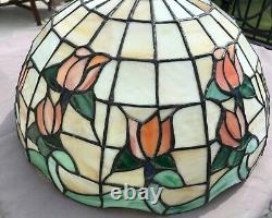 Large Vintage Tiffany Style Stained Glass Lamp Shade 16 Slag with Lead Roses