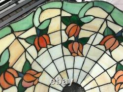 Large Vintage Tiffany Style Stained Glass Lamp Shade 16 Slag with Lead Roses