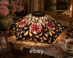 Large Vintage Tiffany Style Stained Glass Lamp Shade Floral 24 Inch