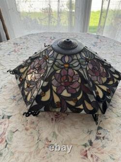 Large Vintage Tiffany Style Stained Glass Lamp Shade Floral 24 Inch