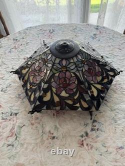 Large Vintage Tiffany Style Stained Glass Lamp Shade Floral 24 Inch