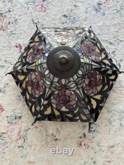 Large Vintage Tiffany Style Stained Glass Lamp Shade Floral 24 Inch