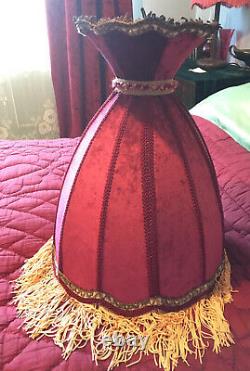 Large Vintage, Victorian, Bohemian Style Velvet & Silk Lampshade. Wine & Gold