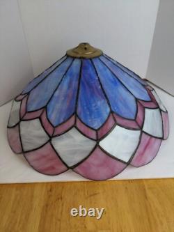 Large Vtg Stained Glass Lamp Shade Pink & Violet