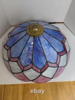 Large Vtg Stained Glass Lamp Shade Pink & Violet