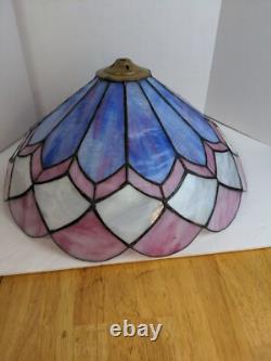 Large Vtg Stained Glass Lamp Shade Pink & Violet