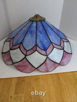 Large Vtg Stained Glass Lamp Shade Pink & Violet