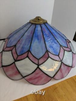 Large Vtg Stained Glass Lamp Shade Pink & Violet