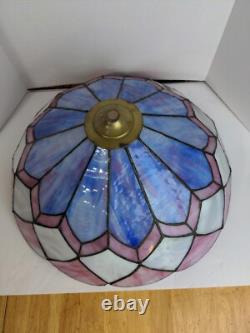 Large Vtg Stained Glass Lamp Shade Pink & Violet