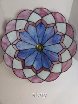 Large Vtg Stained Glass Lamp Shade Pink & Violet