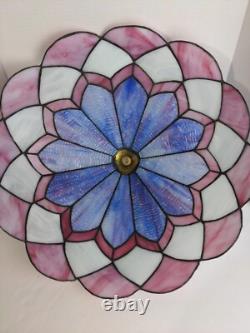 Large Vtg Stained Glass Lamp Shade Pink & Violet
