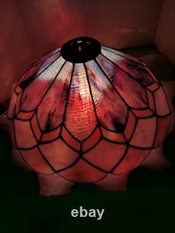Large Vtg Stained Glass Lamp Shade Pink & Violet