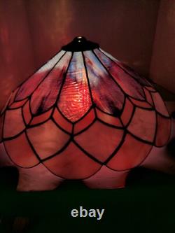 Large Vtg Stained Glass Lamp Shade Pink & Violet